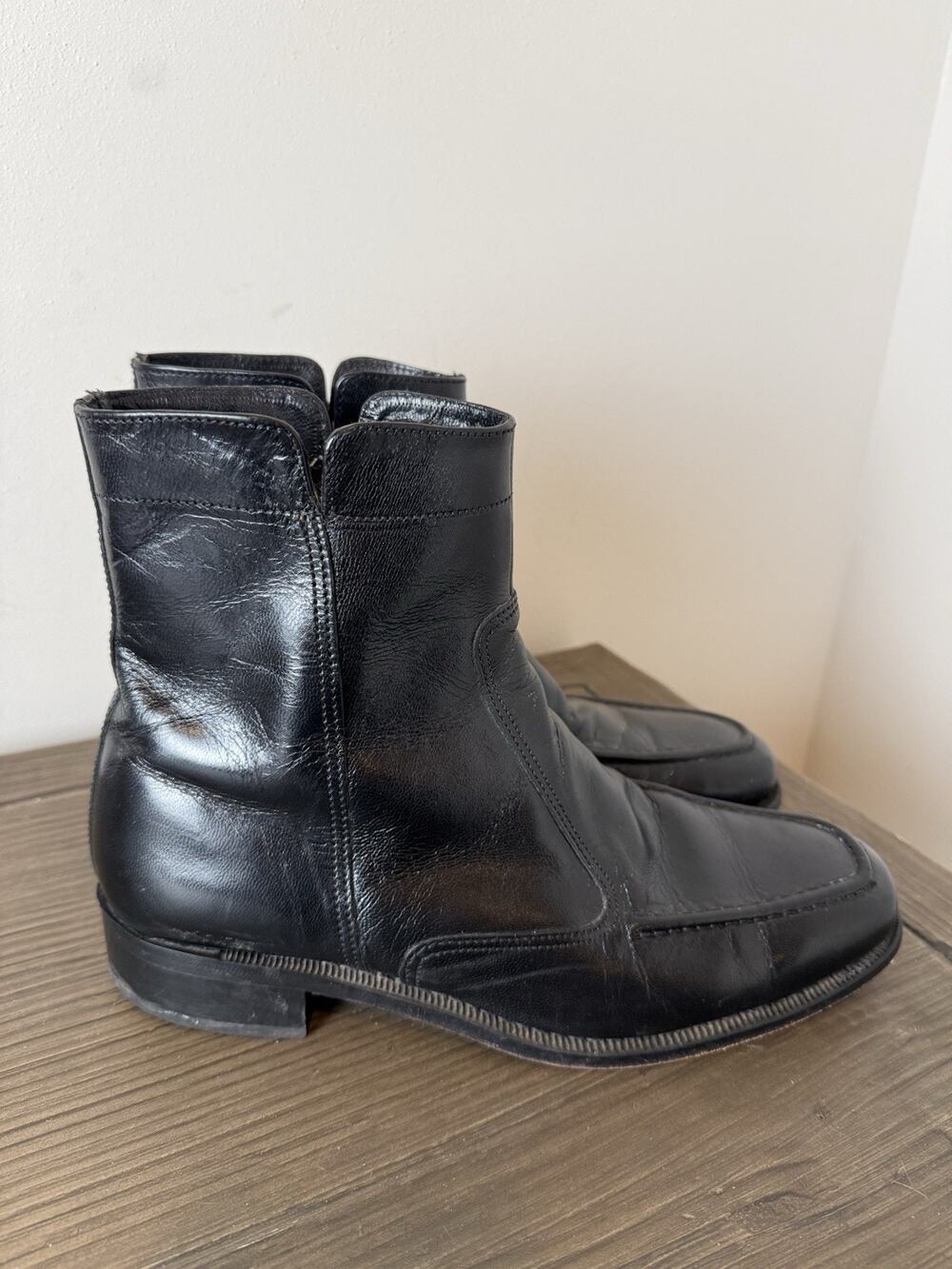 Florsheim Essex Chukka Boots Men 9 D Black Leather Side Zip Shoes Moc Toe EUC